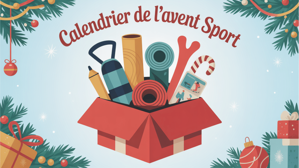 calendrier de l avent sport boîte ouverte et accessoires sportifs ambiance festive
