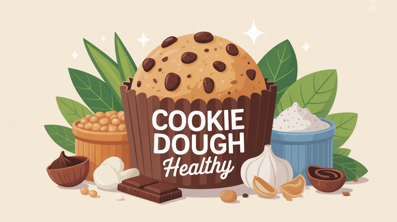 cookie dough healthy entourée d'ingrédients naturels farine complète pois chiches oléagineux chocolat