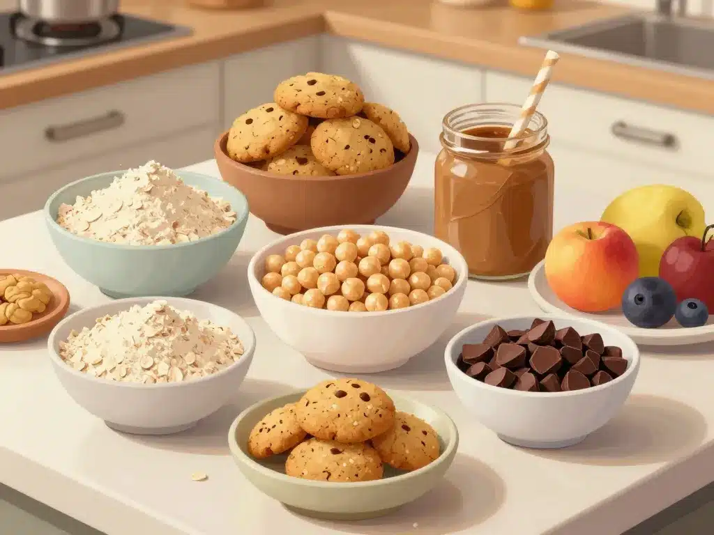 ingrédients sains pour cookie dough healthy sur plan de travail