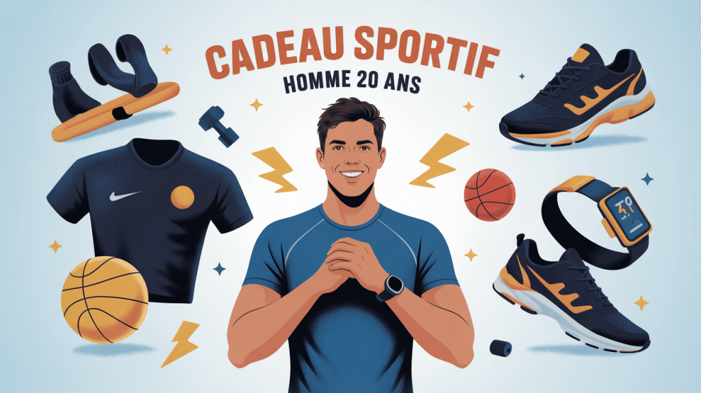 idee cadeau homme 20 ans sportif jeune entouré accessoires sport