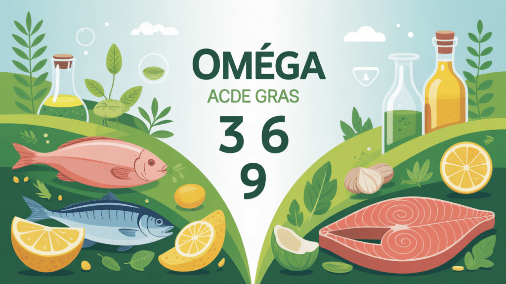 Illustration omega omega 3 6 9 sources naturelles équilibre alimentaire