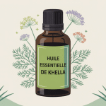 illustration fiole huile essentielle de khella et plante ammi visnaga