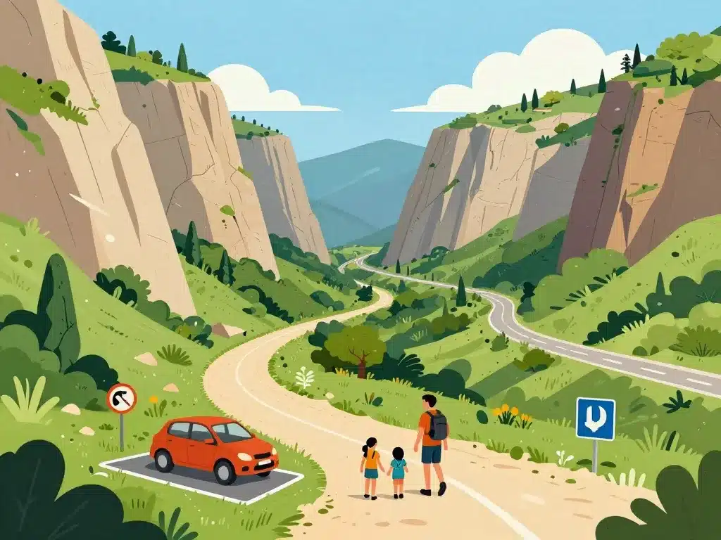 Famille préparant randonnée aux encanaux auriol accès parking routes