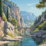 Illustration du site les encanaux auriol avec canal et paysage provençal