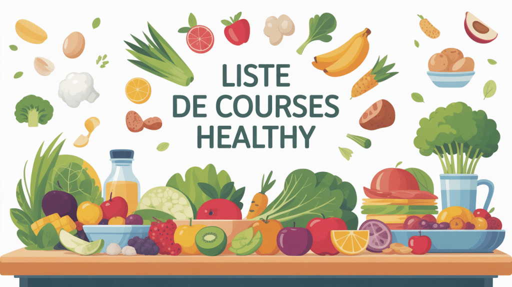 illustration liste de courses healthy aliments bruts