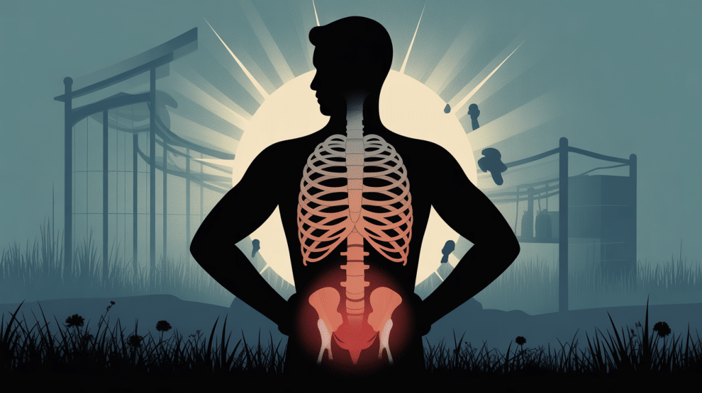 Illustration mal de dos et cancer poumon silhouette et poumons