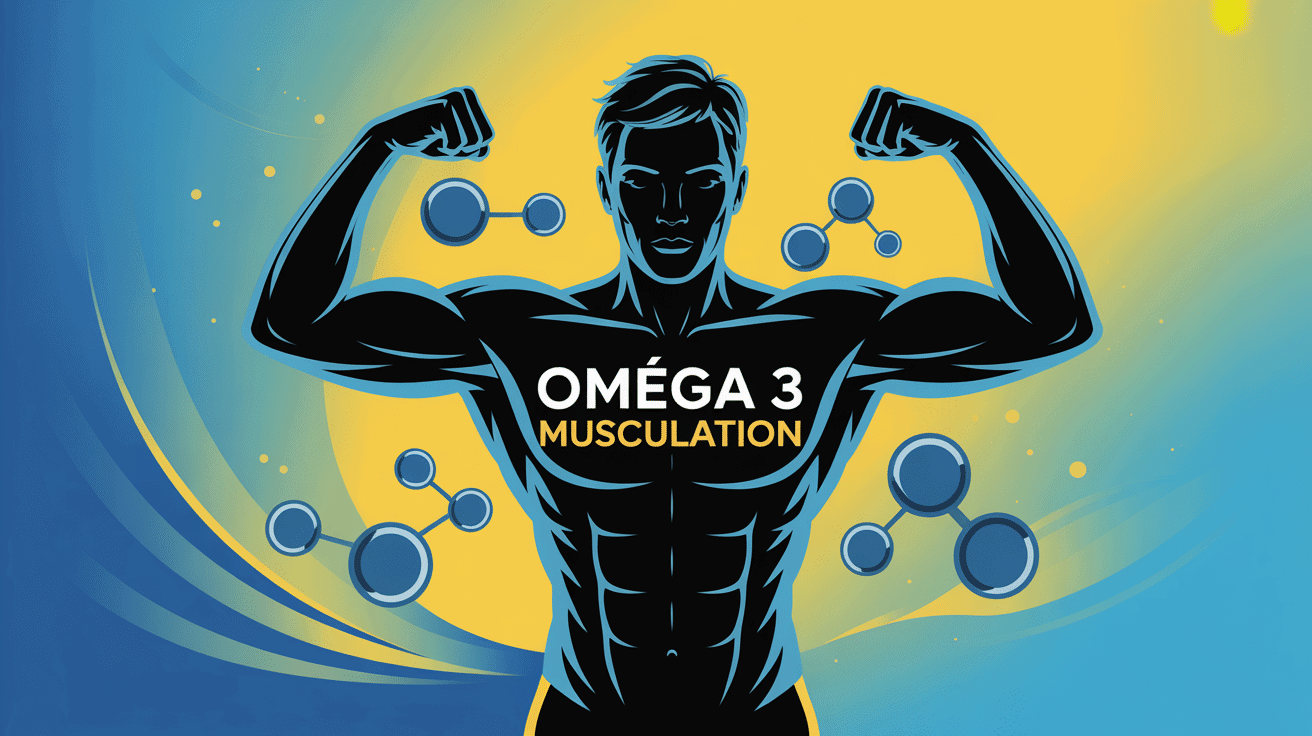 Illustration stylisée omega 3 pour musculation silhouette athlétique