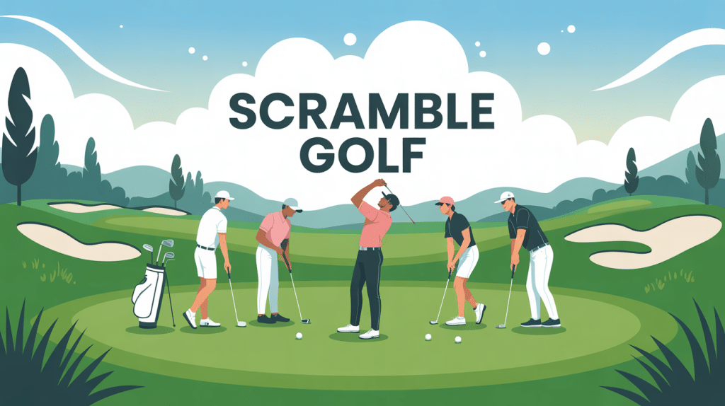 illustration scramble golf équipe sur le green