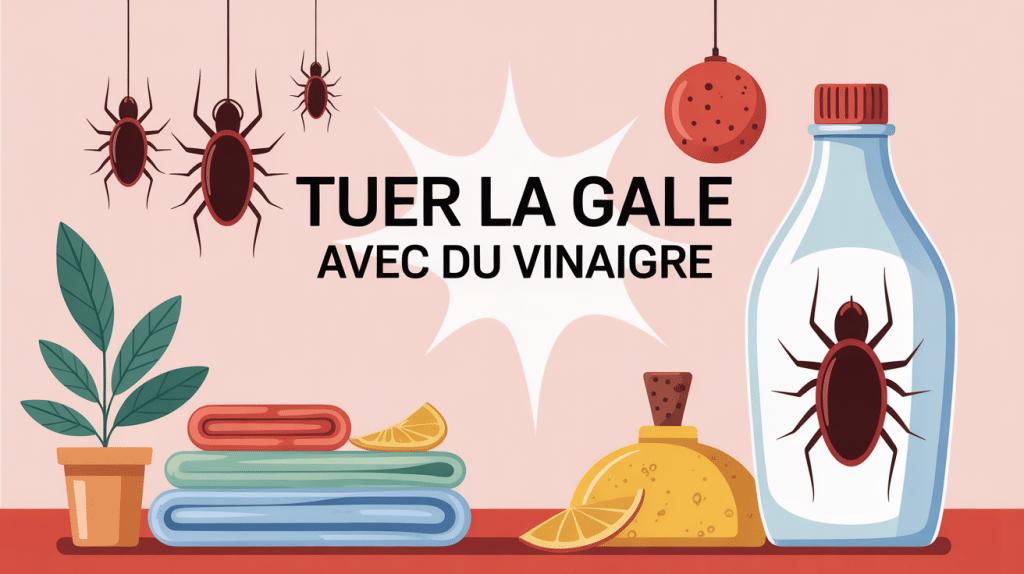 tuer la gale avec du vinaigre illustration vectorielle avec acariens et nettoyage