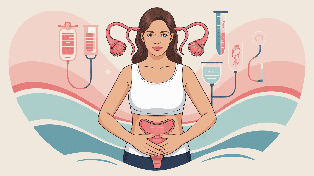 Illustration femme santé ventre gonflé après conisation