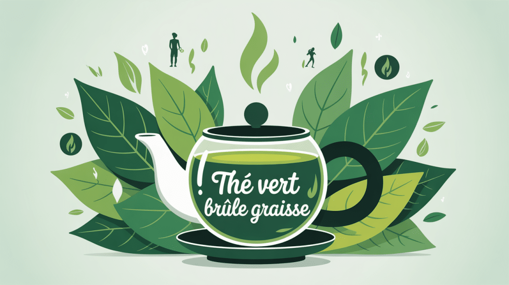 Illustration brule graisse the vert moderne avec theiere et feuilles