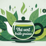 Illustration brule graisse the vert moderne avec theiere et feuilles
