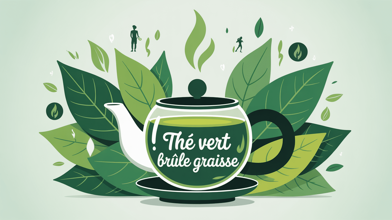 Illustration brule graisse the vert moderne avec theiere et feuilles