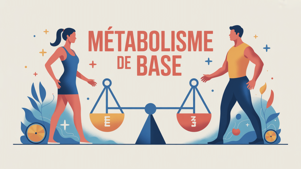 calcul metabolisme de base et perte de poids illustration vectorielle homme femme