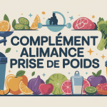 Illustration moderne complément alimentaire prise de poids, balance et shakers