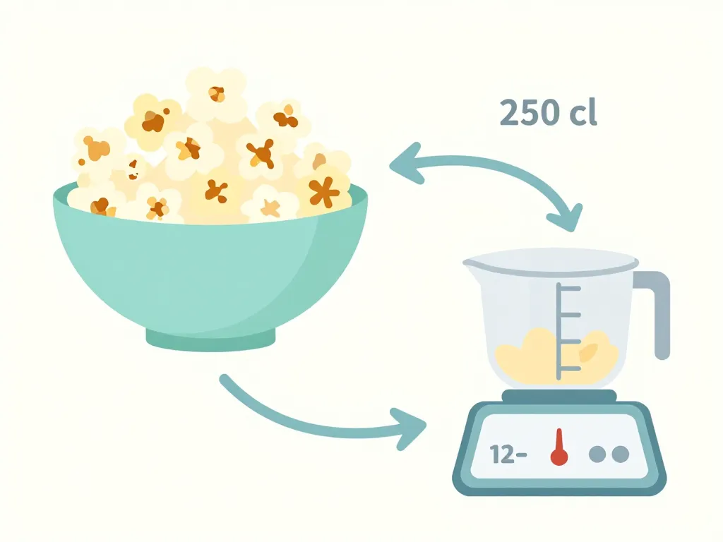 diagramme conversion 250 cl pop corn en gramme bol et instruments