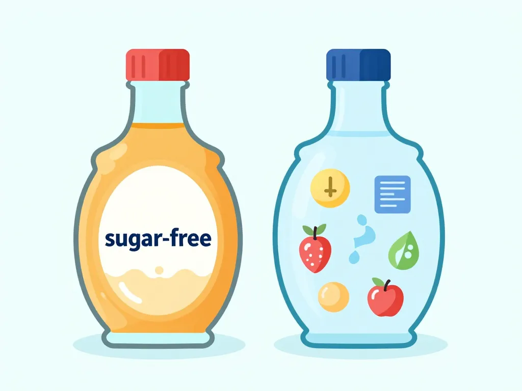 Deux bouteilles sirop sans sucre pour diabétique, vraie vs marketing