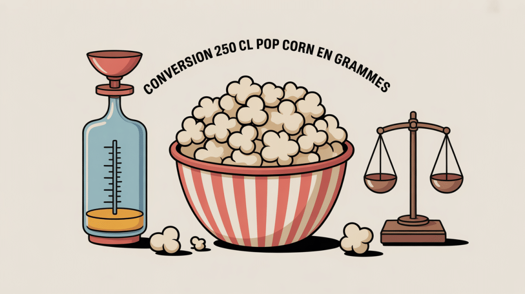illustration conversion 250 cl pop corn en gramme avec bol et balance