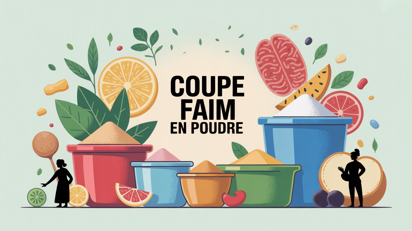 illustration coupe faim en poudre pots et symboles