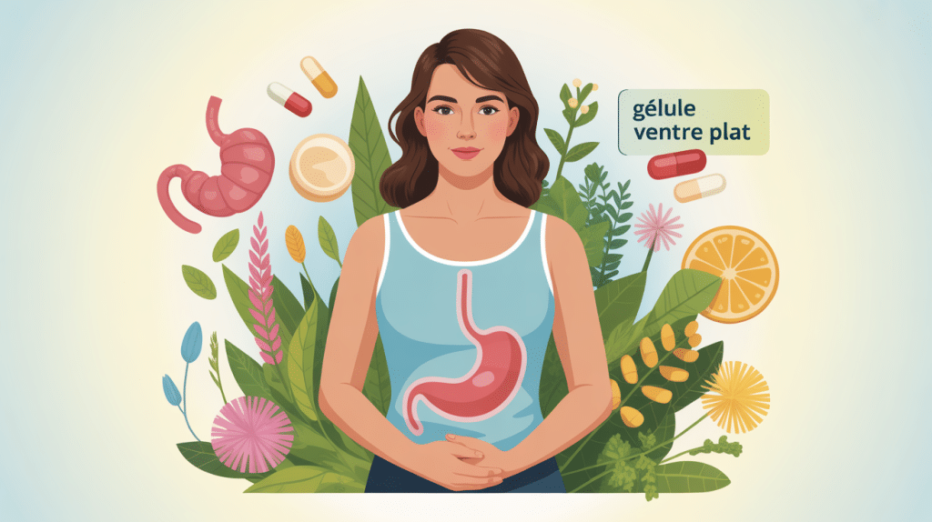 Illustration gelule pour ventre plat silhouette bien-être