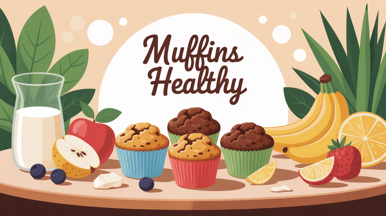 Muffin healthy moelleux entouré d'ingrédients naturels