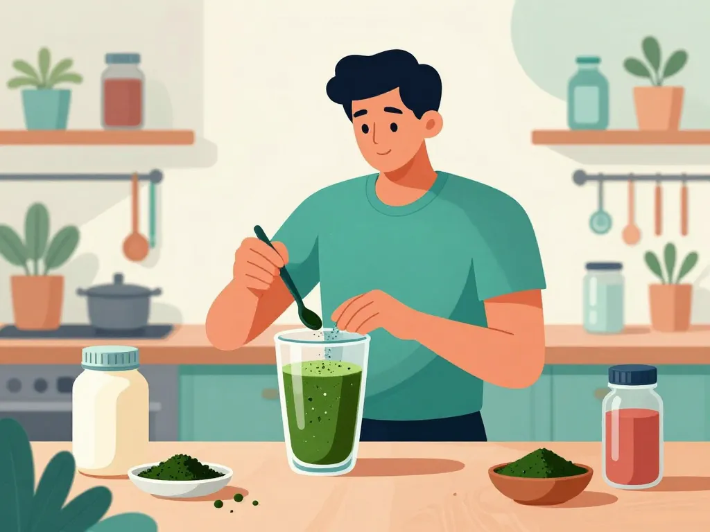 Athlète musculation spiruline routine smoothie