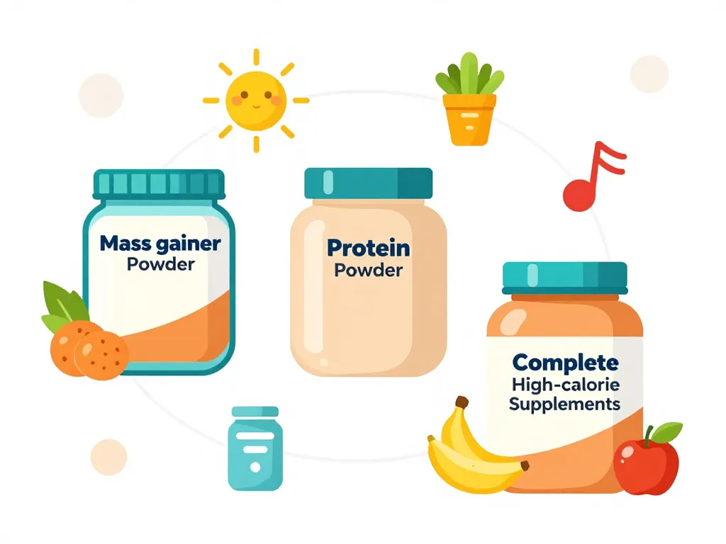 Schéma types complément alimentaire prise de poids, mass gainer, protéines