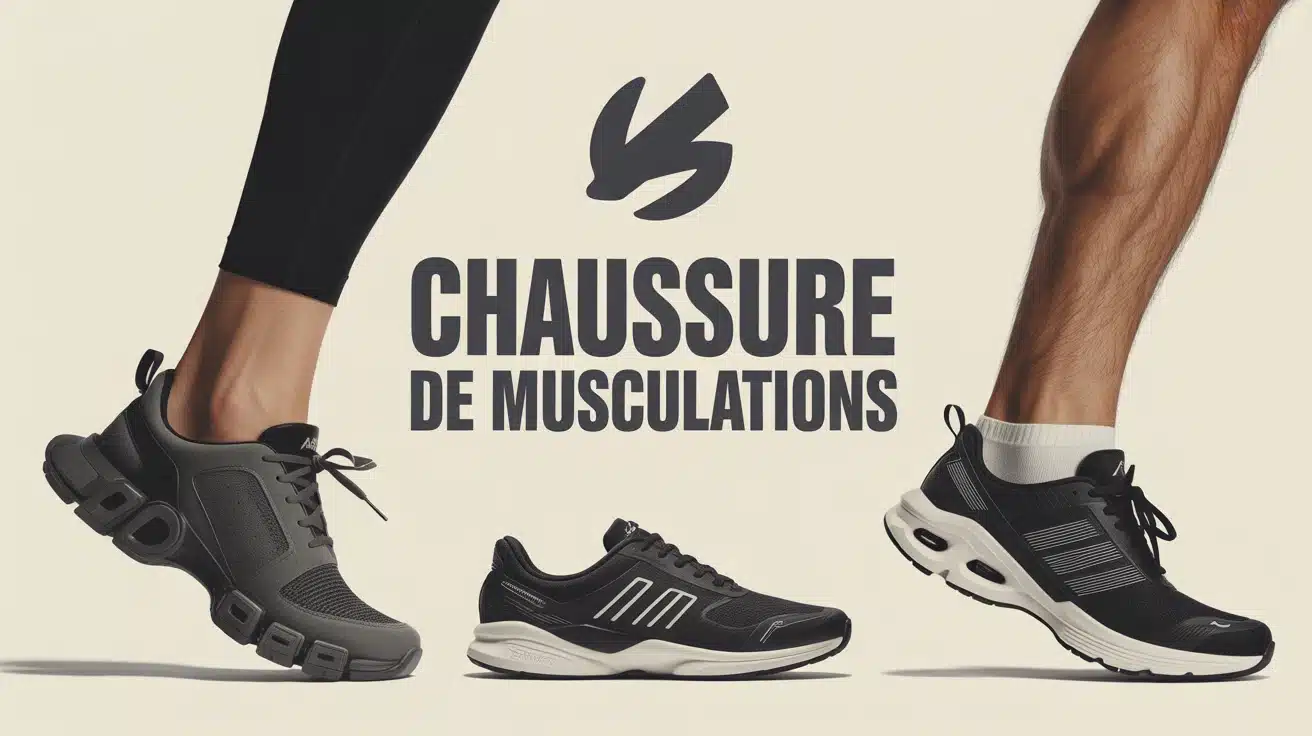 Trois types de chaussure musculation sur fond clair