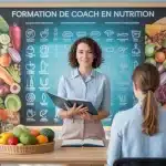 coach en nutrition formation devant tableau aliments sains