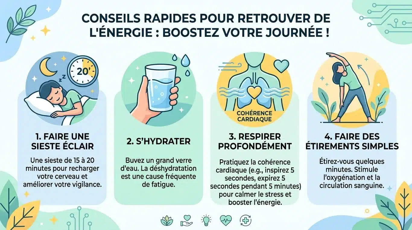 Infographie des astuces rapides pour booster son énergie au quotidien