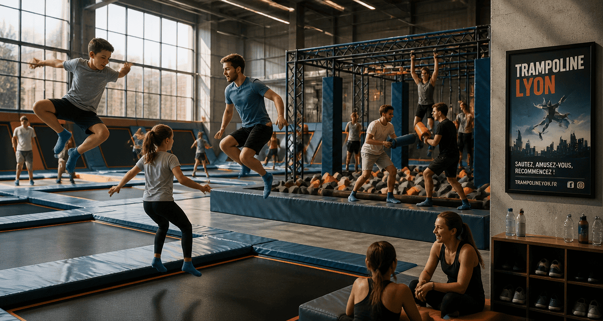 avis sur trampoline park lyon, enfants et adultes sautant, zone ninja