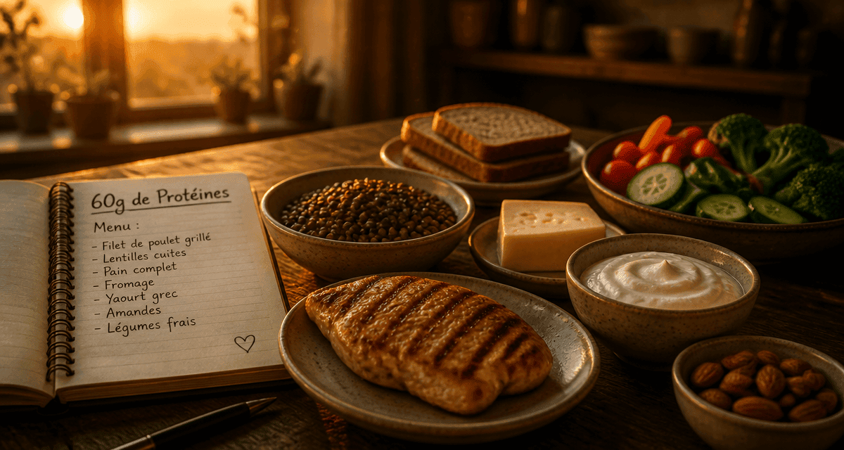 comment manger 60 g de proteine par jour assiette aliments
