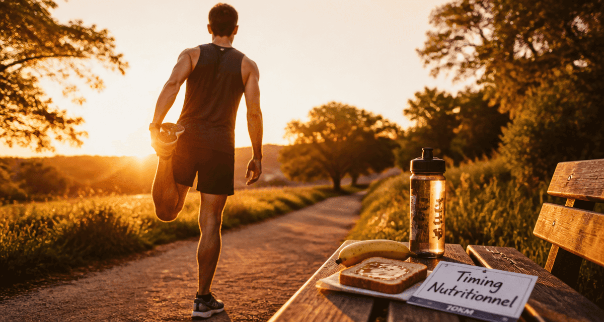Courir avant ou apres manger, étirements et collation sur banc
