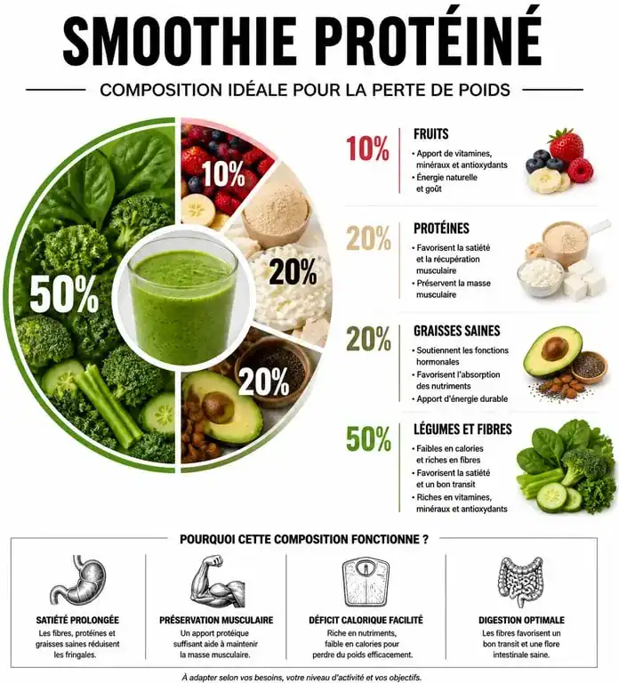 Infographie composition idéale smoothie protéine pour maigrir