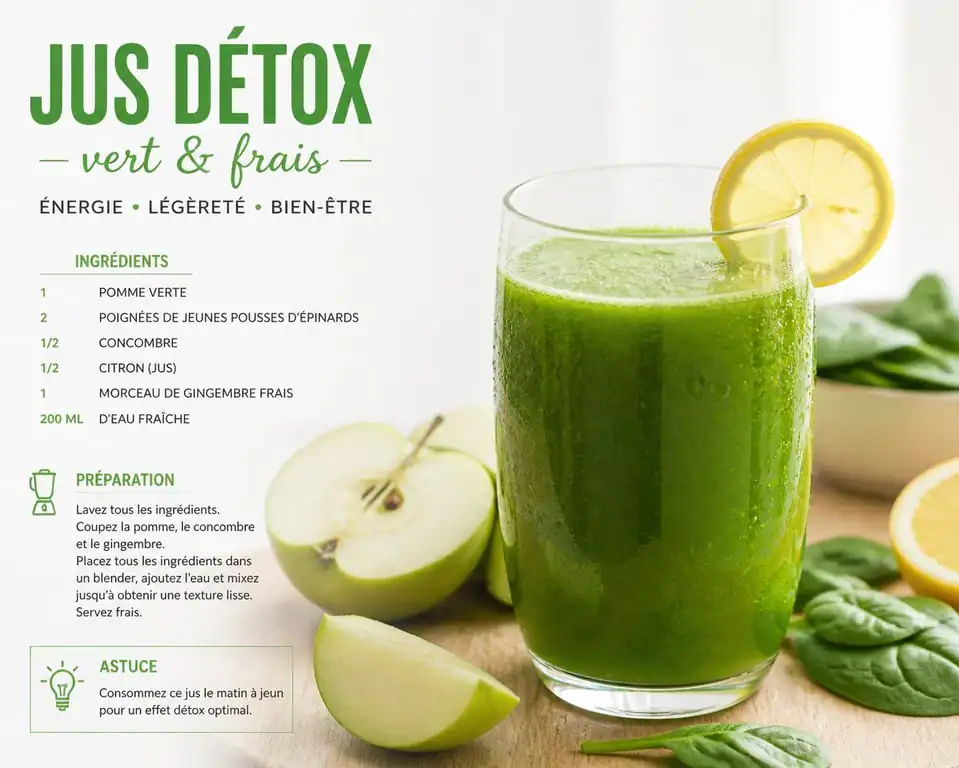 Jus détox pour le foie à base de pomme verte et épinards