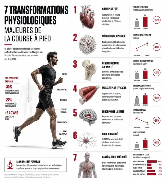 Infographie des bienfaits de la course à pied sur la santé physique et mentale