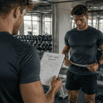 poids ideal homme 1m80 sportif devant miroir
