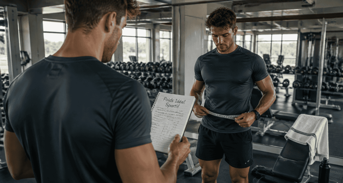 poids ideal homme 1m80 sportif devant miroir