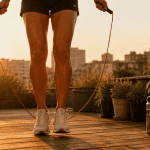 saut a la corde et perte de poids sur terrasse au lever du soleil