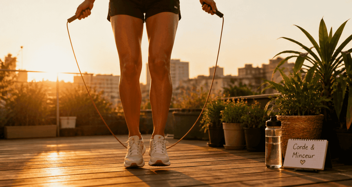 saut a la corde et perte de poids sur terrasse au lever du soleil