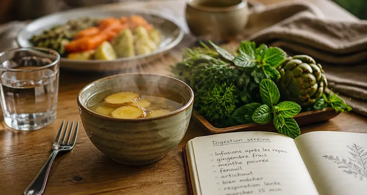Aide pour la digestion : infusion gingembre et herbes fraîches