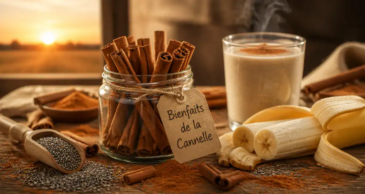 Bienfait de la cannelle sur la table avec smoothie
