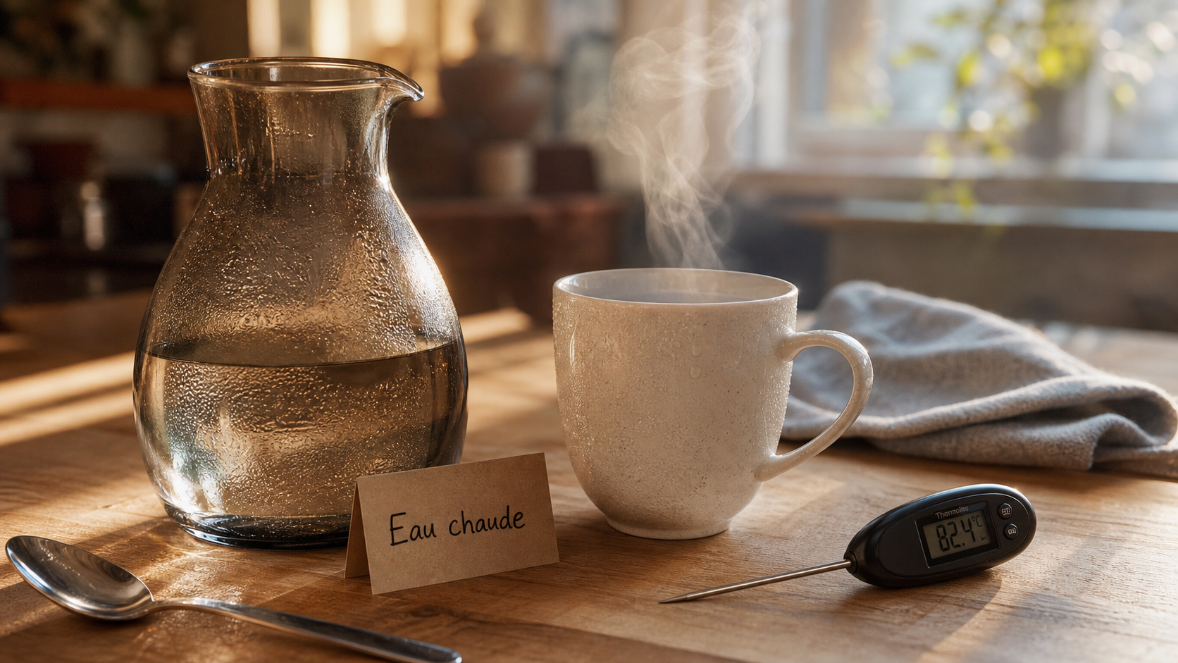 Boire de l eau chaud le matin : tasse et eau chaude