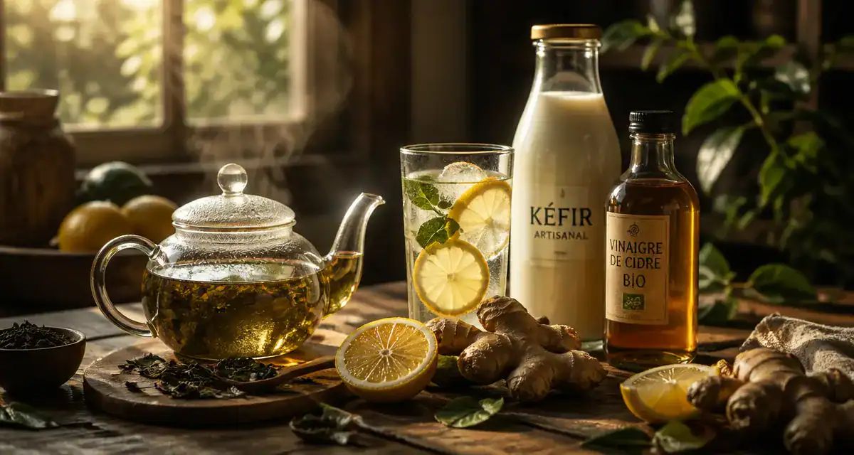 boisson pour perdre du ventre sur table rustique