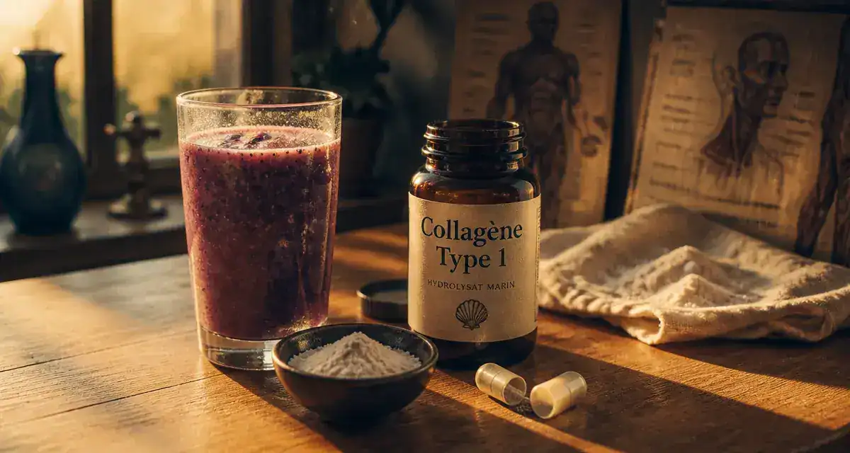 Collagene de type 1 en hydrolysat, poudre de peptides et smoothie aux baies