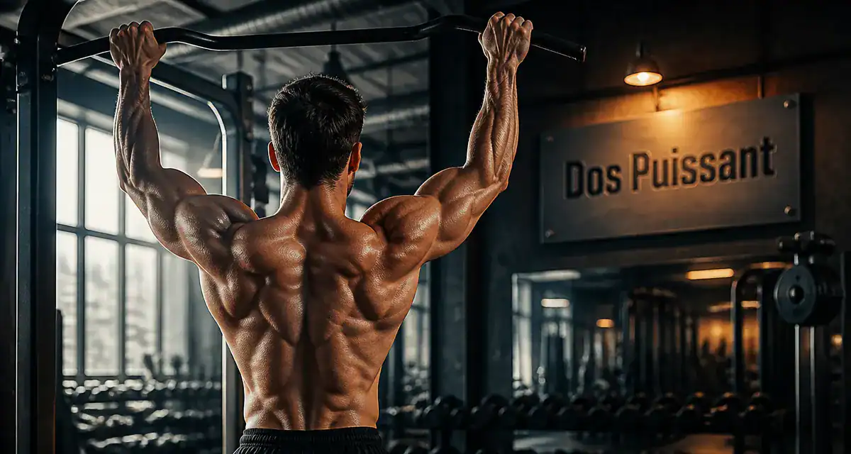 Athlète dos musculation barre traction