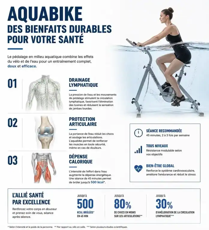 Infographie des bienfaits de l'aquabike sur la santé et la remise en forme