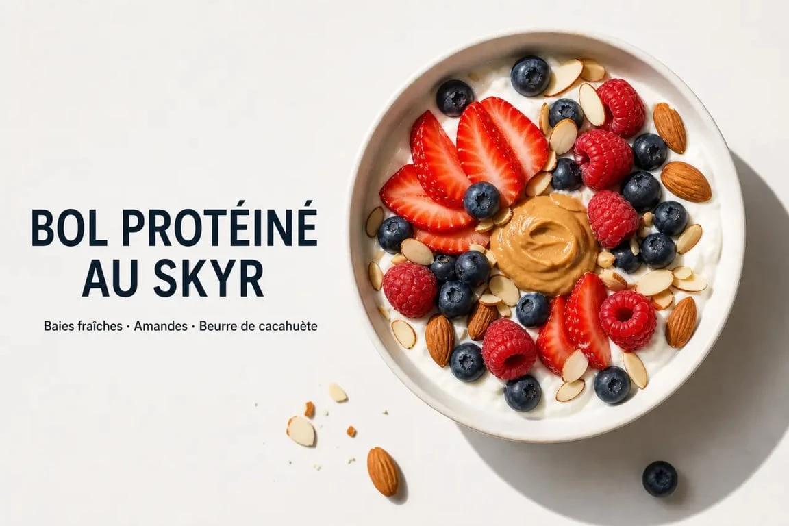 Bol de petit déjeuner protéiné rapide et sain avec Skyr et fruits