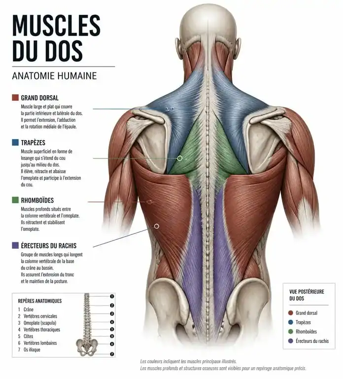 Schéma anatomique des muscles du dos pour la musculation