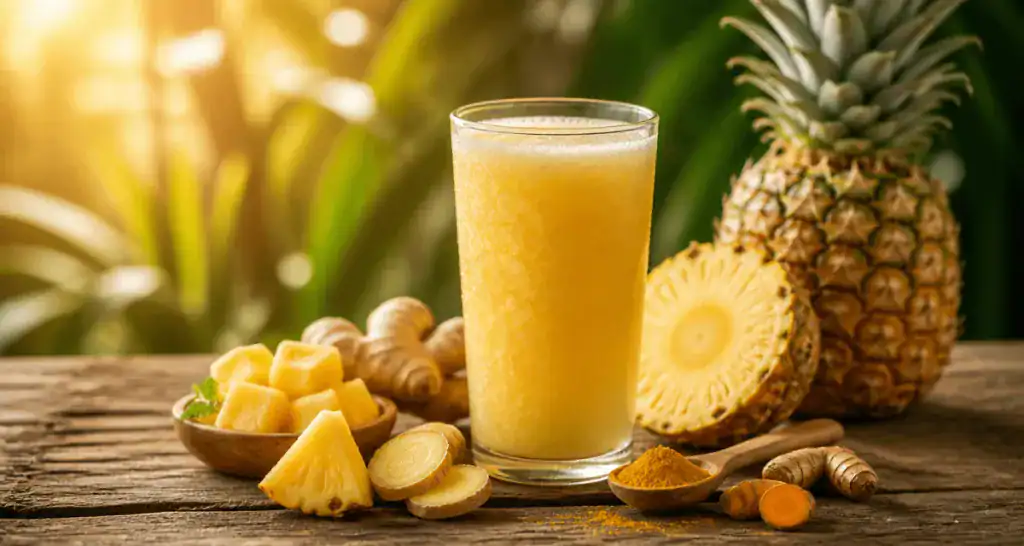 jus d'ananas bienfaits avec ananas frais et épices